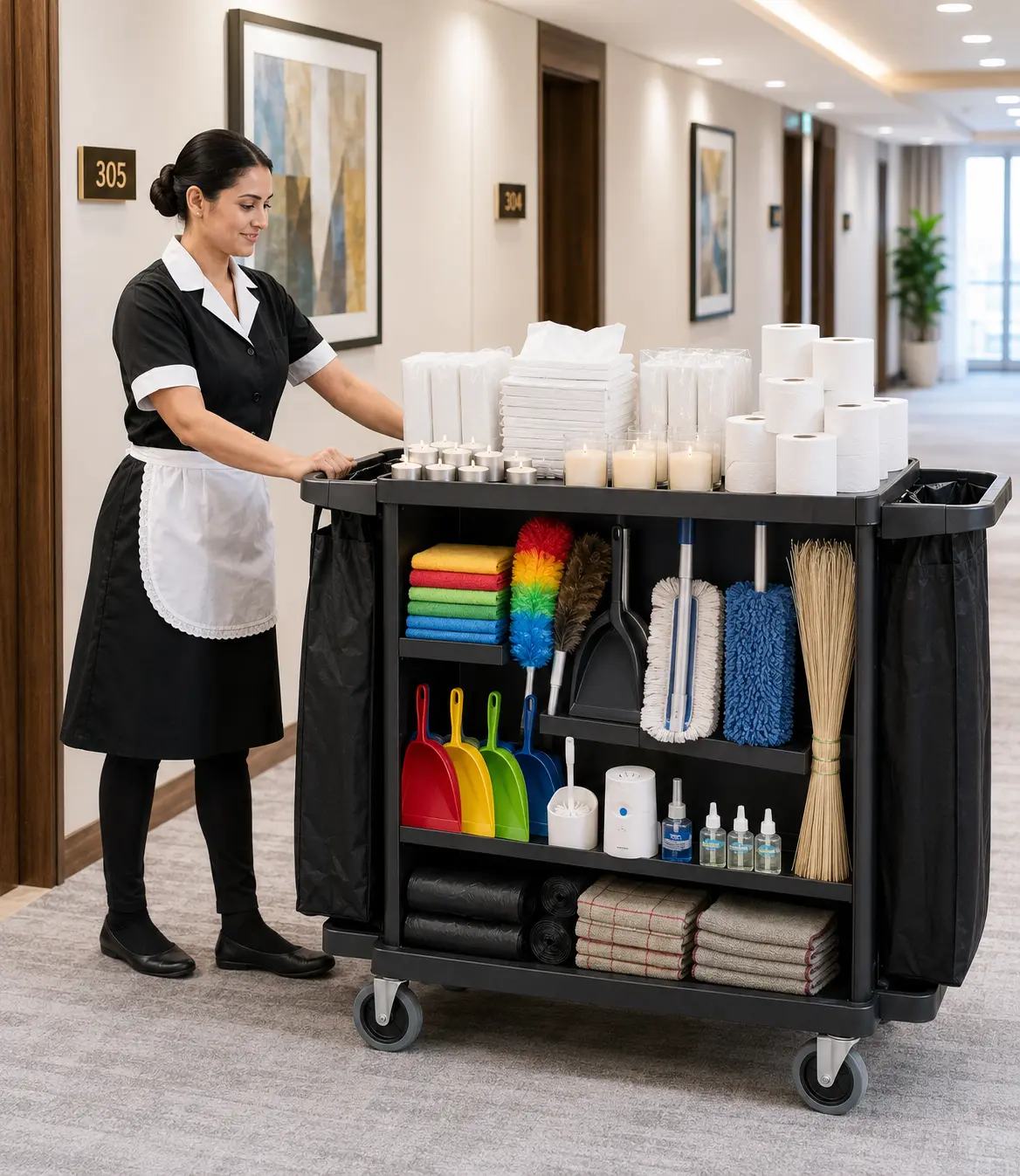 Housekeeping cart and supplies
