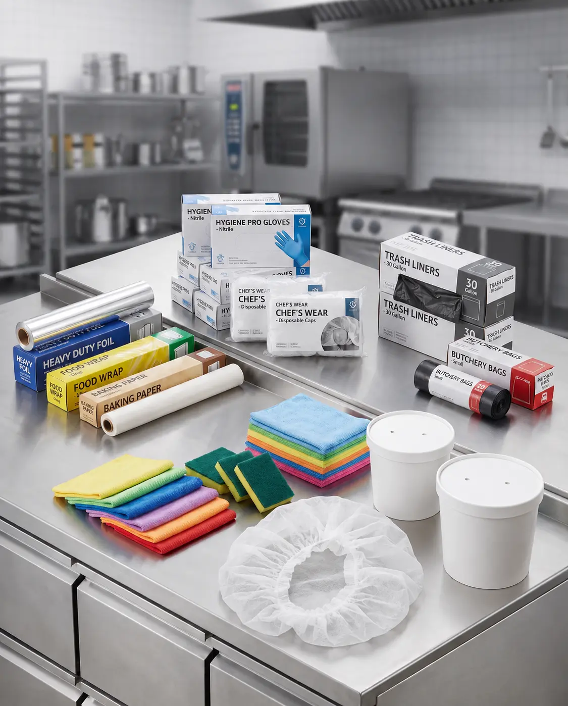 Commercial kitchen storage and supplies